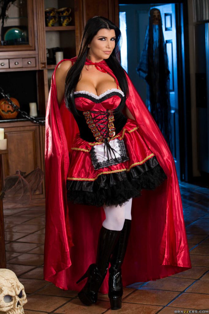 Little red riding hood Romi Rain gets naked but leaves boots and stockings on